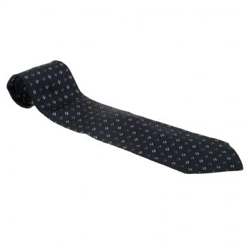 Pre Owned Saint Laurent Paris Dark Blue Woven Silk Tie