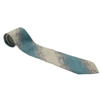 Pre Owned Saint Laurent Paris Blue and Beige Printed Silk Tie