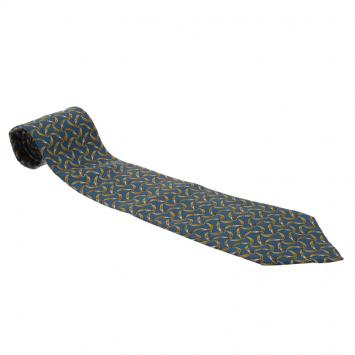 Pre Owned Saint Laurent Paris Blue and Yellow Floral Printed Silk Tie