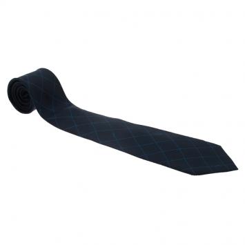 Pre Owned Saint Laurent Paris Blue Logo Silk Tie