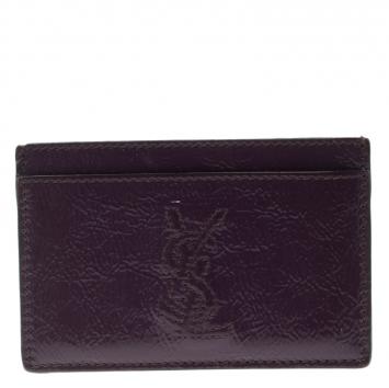 Pre Owned Saint Laurent Paris Purple Patent Leather Card Holder