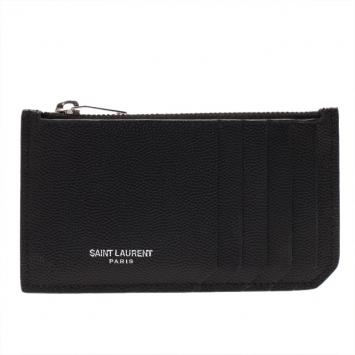 Pre Owned Saint Laurent Paris Black Zipped Leather Card Holder
