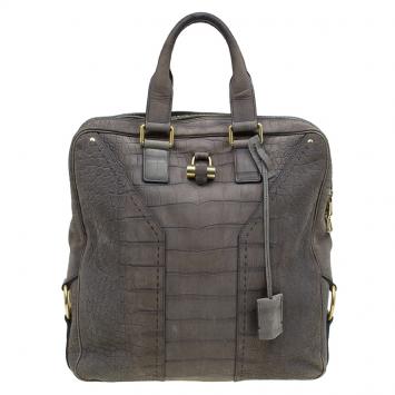 Pre Owned Saint Laurent Paris Grey Croc Embossed Muse Tote