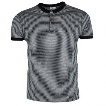 Pre Owned Saint Laurent Paris Black and Grey Striped Jersey Rib Trim T-Shirt  M
