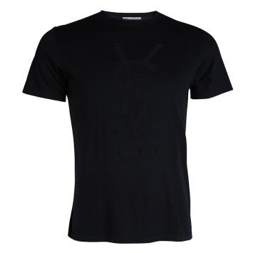 Pre Owned Saint Laurent Paris Black Logo Detail Crewneck T-Shirt S