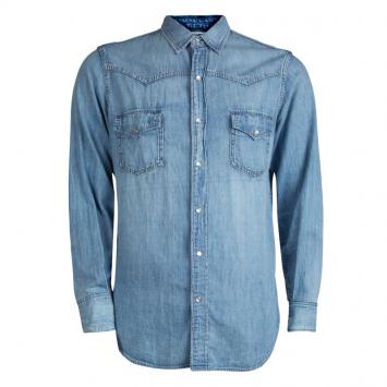 Pre Owned Saint Laurent Paris Indigo Light Wash Denim Shirt M