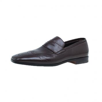 Pre Owned Saint Laurent Paris Brown Brogue Leather Penny Loafers Size 40.5