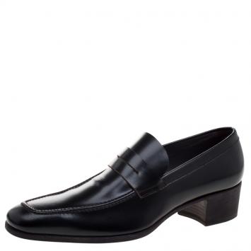 Pre Owned Saint Laurent Paris Black Leather Penny Loafers Size 44