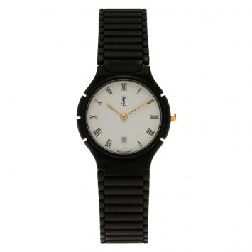 Pre Owned Saint Laurent Paris White Stainless Steel and Ceramic Classic Men's Wristwatch 30MM