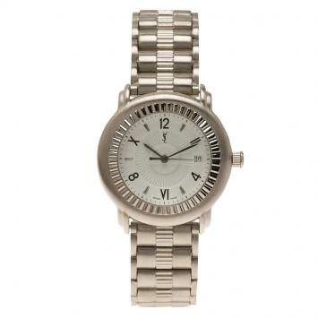 Pre Owned Saint Laurent Paris White Stainless Steel Herrenuhr Men's Wristwatch 36MM