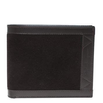 Pre Owned Salvatore Ferragamo Brown Leather and Suede Bi-Fold Wallet