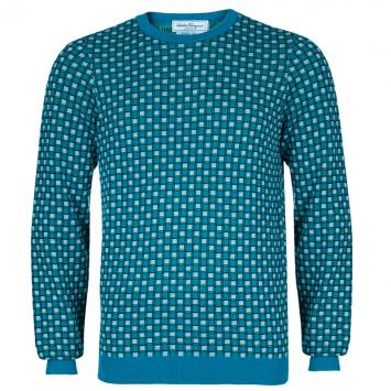 Pre Owned Salvatore Ferragamo Men's Turquoise Checked Sweater L
