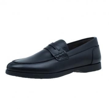 Pre Owned Salvatore Ferragamo World Tour Black Leather Penny Loafers Size 42
