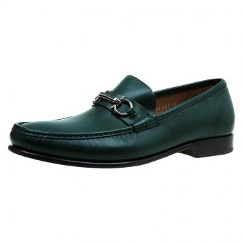 Pre Owned Salvatore Ferragamo Dark Green Gancio Bit Loafers Size 44