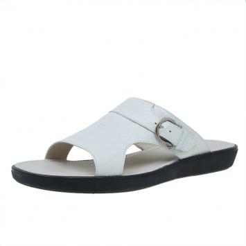 Pre Owned Salvatore Ferragamo Cream Leather Buckle Embellished Slip-On Sandals Size 44