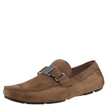 Pre Owned Salvatore Ferragamo Brown Suede Ornamented Moccasins Size 42