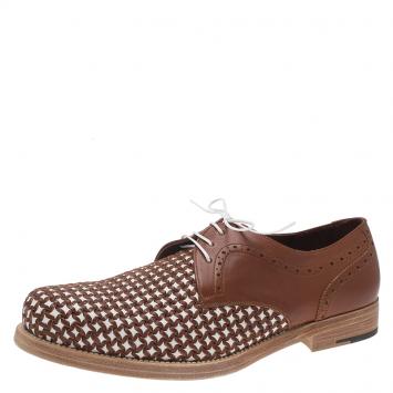 Pre Owned Salvatore Ferragamo Brown Woven Leather Bario Oxfords Size 43.5