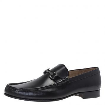 Pre Owned Salvatore Ferragamo Black Leather Maurice Gancio Bit Loafers Size 44.5