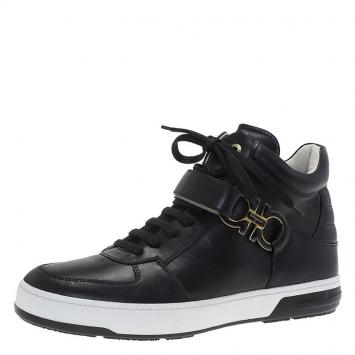 Pre Owned Salvatore Ferragamo Black Leather Nayon Gancio High Top Sneakers Size 41