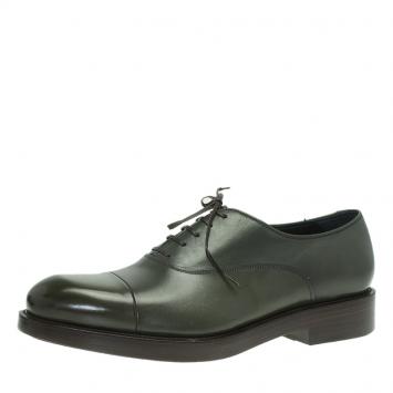 Pre Owned Salvatore Ferragamo Olive Leather Pride Oxfords Size 42.5