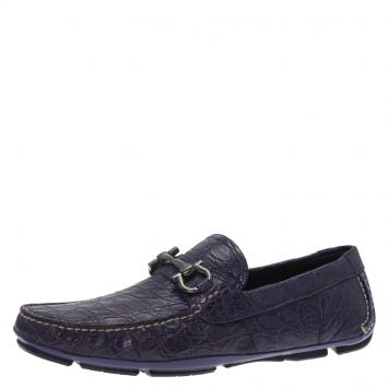 Pre Owned Salvatore Ferragamo Purple Alligator Parigi Driving Loafers Size 40.5