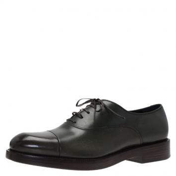 Pre Owned Salvatore Ferragamo Olive Green Leather Pride Oxfords Size 43