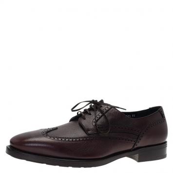Pre Owned Salvatore Ferragamo Burgundy Leather Marciano Wing Tip Derby Size 43.5