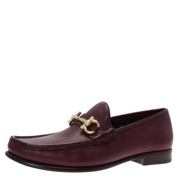 Pre Owned Salvatore Ferragamo Burgundy Leather Mason Gancio Bit Loafers Size 44