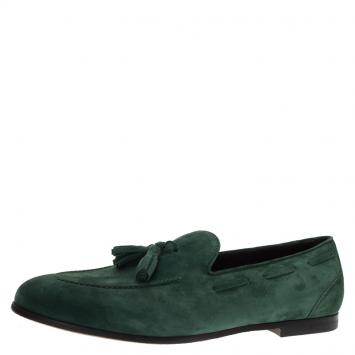 مملوكة مسبقًا Salvatore Ferragamo Green Suede Loreno Tassel Loafers Size 44