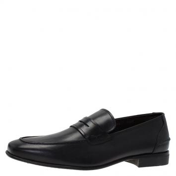 Pre Owned Salvatore Ferragamo Black Leather Napoleone Penny Loafers Size 42.5