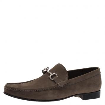 مملوكة مسبقًا Salvatore Ferragamo Brown Nubuck Maurice Gancio Bit Loafers Size 43