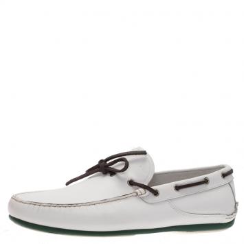 Pre Owned Salvatore Ferragamo White Leather Mango Boat Loafers Size 44