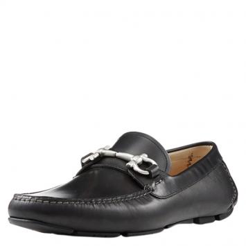Pre Owned Salvatore Ferragamo Black Leather Parigi Gancio Bit Loafers Size 41.5