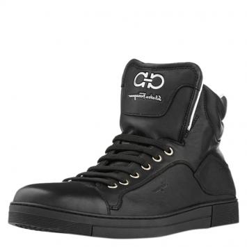 Pre Owned Salvatore Ferragamo Black Leather Stephen 2 High Top Sneakers Size 42.5