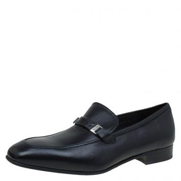 Pre Owned Salvatore Ferragamo Black Leather Lino Loafers Size 44