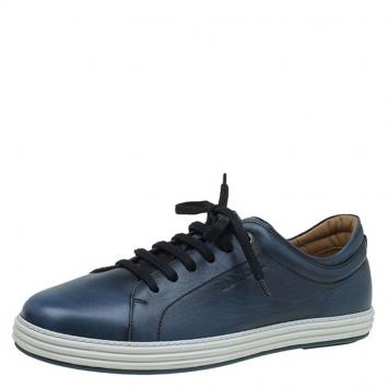 Pre Owned Salvatore Ferragamo Blue Leather Newport Sneakers Size 42.5