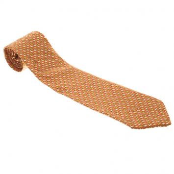 Pre Owned Salvatore Ferragamo Orange Equestrian Print Silk Tie