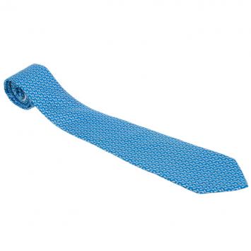 Pre Owned Salvatore Ferragamo Blue Silk Printed Tie 