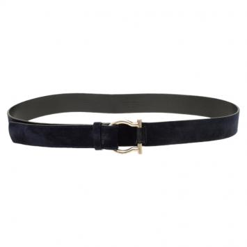 Pre Owned Salvatore Ferragamo Navy Blue Suede Gancini Belt 100CM