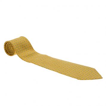 Pre Owned Salvatore Ferragamo Yellow Fish Print Silk Tie