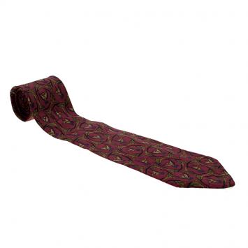 Pre Owned Salvatore Ferragamo Burgundy Birds Print Silk Tie