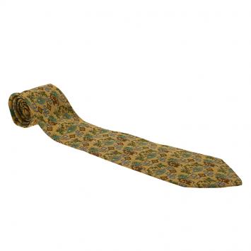 Pre Owned Salvatore Ferragamo Yellow Farmer and Birds Print Silk Tie