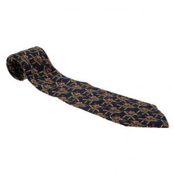 Pre Owned Salvatore Ferragamo Navy Blue Airplane and Pilot Print Silk Tie