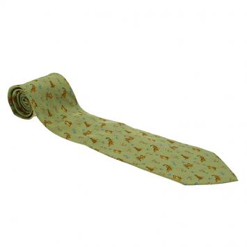 Pre Owned Salvatore Ferragamo Green Tiger and Flower Print Silk Tie