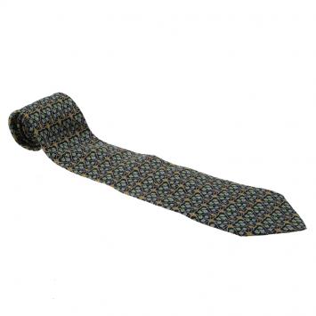 Pre Owned Salvatore Ferragamo Blue Printed Silk Tie