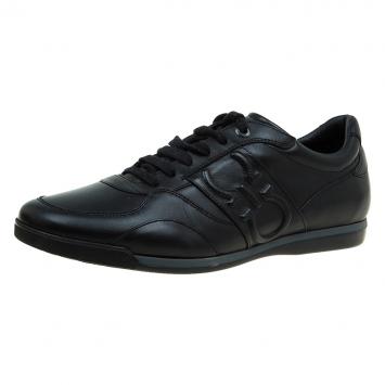 Pre Owned Salvatore Ferragamo Black Leather Sneakers Size 44
