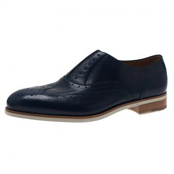Pre Owned Salvatore Ferragamo Navy Blue Leather Richie Laceless Brogue Slip On Size 44