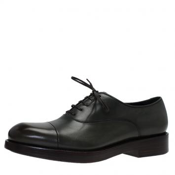 Pre Owned Salvatore Ferragamo Olive Leather Pride Oxfords Size 40.5