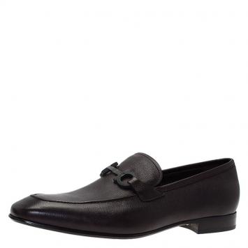 مملوكة مسبقًا Salvatore Ferragamo Brown Leather Manfredi Gancio Bit Loafers Size 44.5