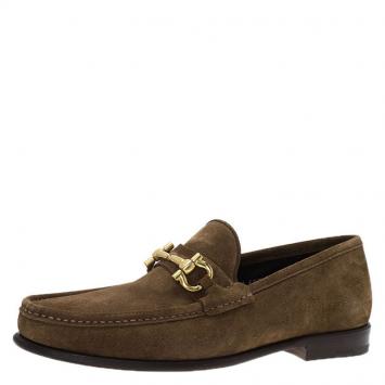 Pre Owned Salvatore Ferragamo Brown Suede Gancio Bit Loafers Size 41.5